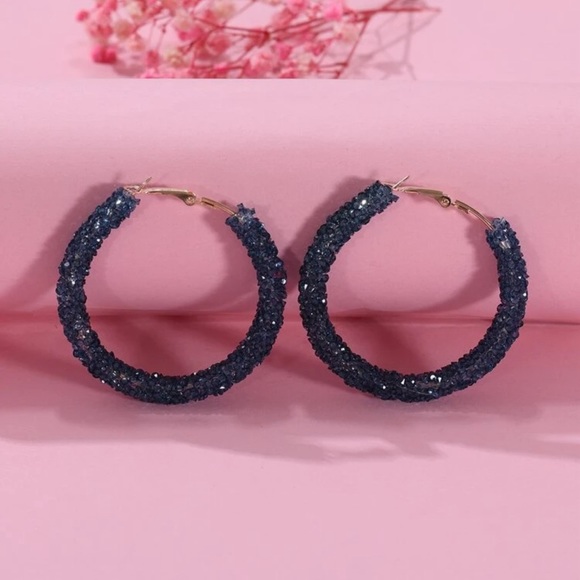 Blue Crystal Hoop Earrings - Picture 4 of 4